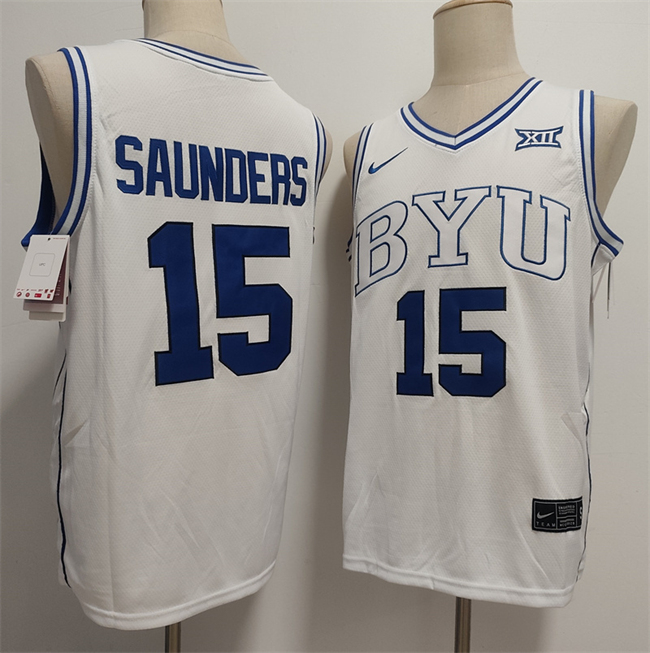 Men's White Duke Blue Devils #15 Richie Saunders Stitched Basketball Jersey